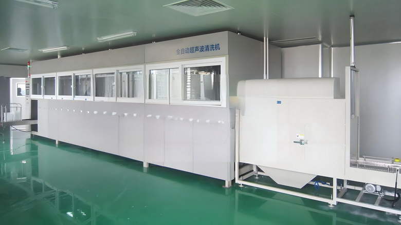 吸塑載具盤十槽全自動(dòng)超聲波清洗烘干隧道線